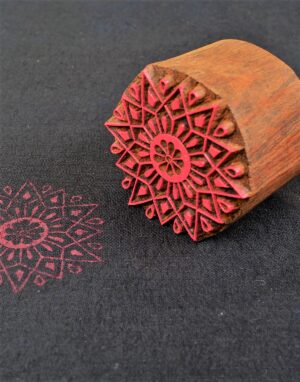 Round Floral Wooden Printing Stamp