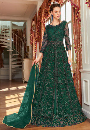 embroidered net lehenga in green The Vibrant Colors of Leheriya Prints 23