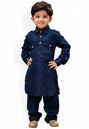 solid color dupion silk pathani suit in navy blue kids wear The Vibrant Colors of Leheriya Prints 23